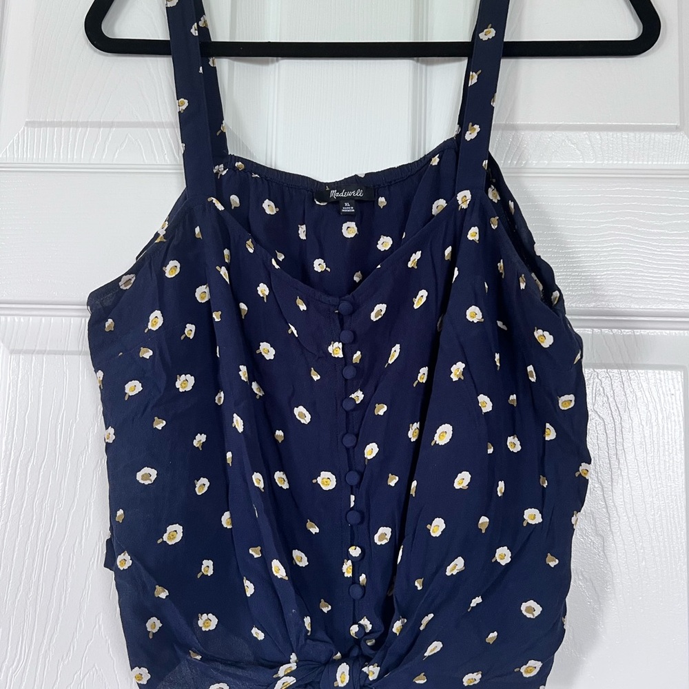 Madewell Navy Floral Button-Front Tie-Front Cami